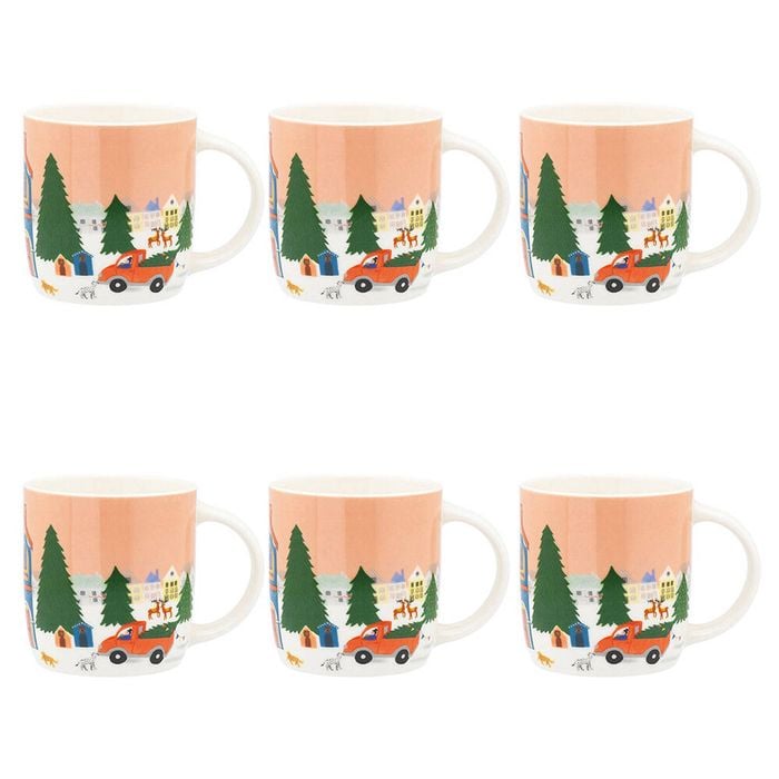 6PK Porto Night Before Christmas New Bone China Drinking Mug 330ml Red Truck