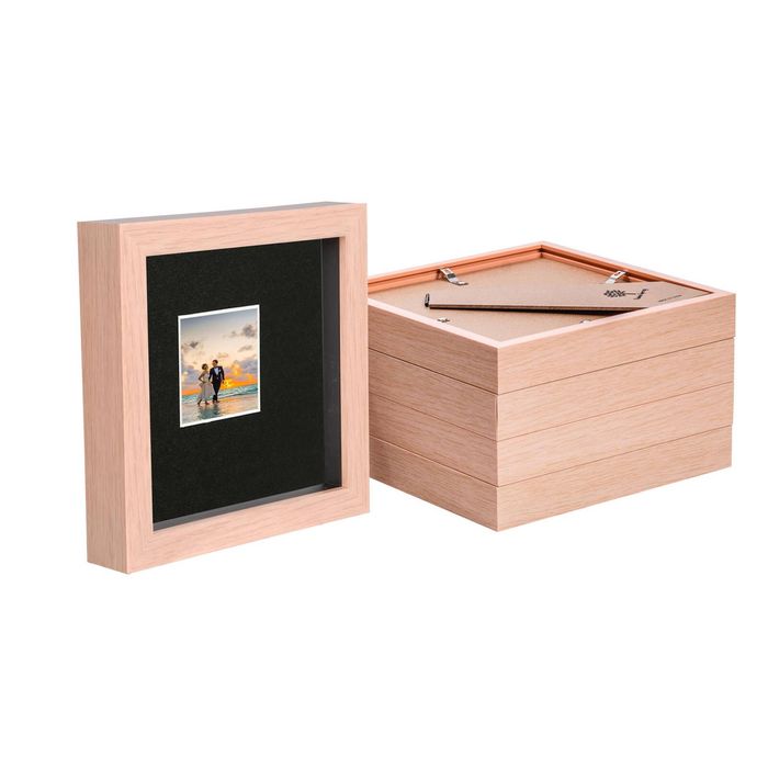 Nicola Spring 6" X 6" Light Wood 3d Box Photo Frames - 2" X 2" Mount - Pack Of 5