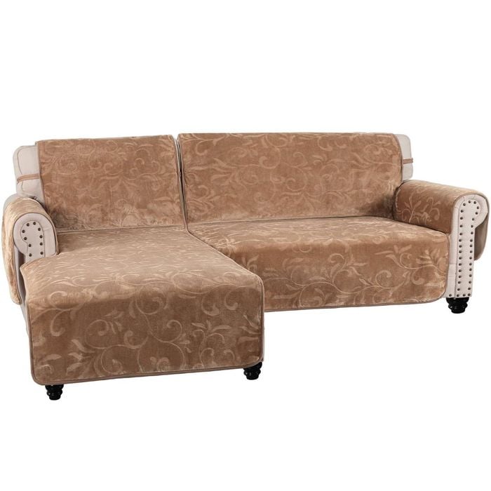 Smarcute Waterproof 2 Pieces Sectional L-shaped Velvet Sofa Lounge Cover 3 Seater With 1 Left Chaise Tan