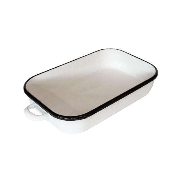 Urban Style Enamelware 3.4L Induction Baking Dish w/ Handles/Blue Rim - White