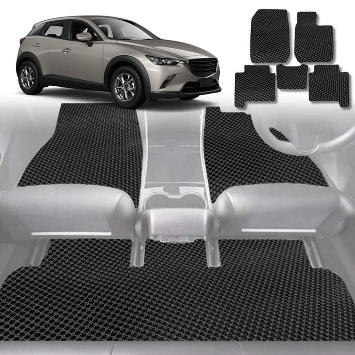 6D Diamond Car Floor Mats for Mazda CX-3 2015-Current-Full Set-Black-Outback GT