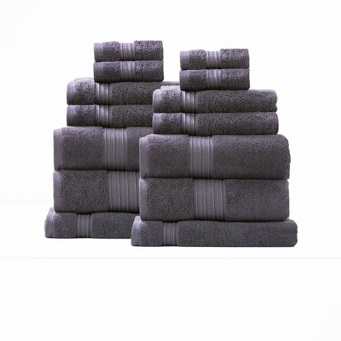 14pc Renee Taylor Brentwood 650gsm Low Twist Towel Set Carbon