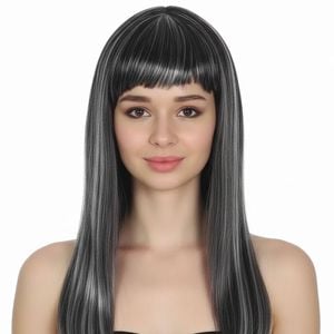 LONG WIG Straight Party Hair Costume Fringe Cosplay Fancy Dress 70cm Wos Grey 22467