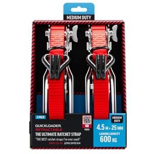 Quickloader Retractable Ratchet Strap Tie Down 4.5m x 25mm 600kg - 2 Pack