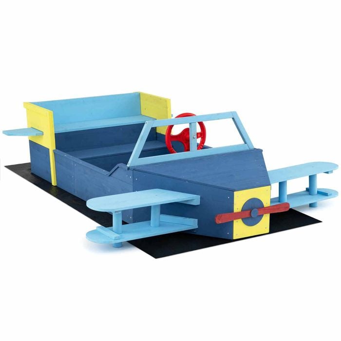 Costway Kid Glider Sandpit Wood Sand Box Sensory Play Bench Seat