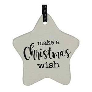Ceramic Hanging 8x9cm Star Christmas Wish w/ Ribbon Ornament Home/Office Decor