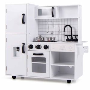 Costway Kid Play Kitchen Wooden Playset Pretend Water Dispenser Microwave