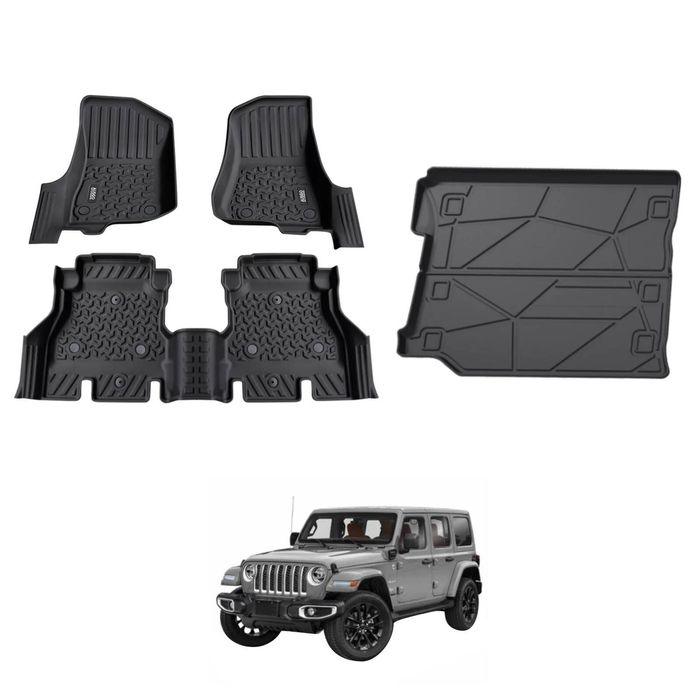 AUSGO Floor Mats & Boot Liner Set for Jeep Wrangler JL Series 4Door 2018-Onwards Car Floor Liners Cargo Mat