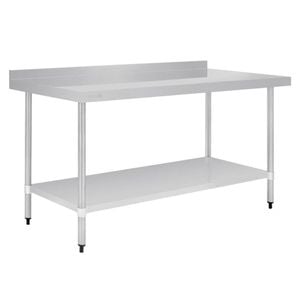Vogue Stainless Steel Prep Table With Splashback And Undershelf 1800x600x900mm Commercial Kitchen Storage