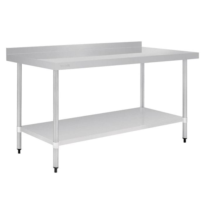 Vogue Stainless Steel Prep Table With Splashback And Undershelf 1800x600x900mm Commercial Kitchen Storage