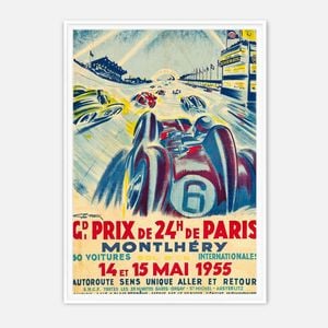 Galrie Vintage 1955 Grand Prix de 24H de Paris Racing Poster by Geo Ham, White Frame, A4 21 x 30cm (8 x 12inch)