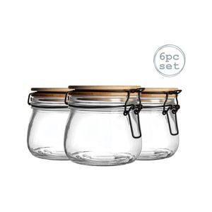 Argon Tableware 6 Piece Storage Jar with Wooden Lid Set - Round - 500ml