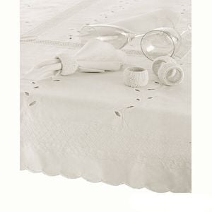 Embroidered Tablecloth - 150x225cm Oblong MARSHMALLOW