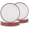 Argon Tableware 20cm Enamel Side Plates - Red Rim - Set Of 12 - 8inch Small Dish Plates Metal Enamel Tableware Dinner Set