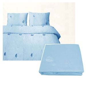 Bloomington Leaf Satin Embroidery Quilt Cover Set Sky Blue King
