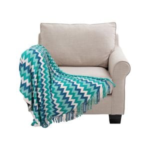 SOGA Blue Zigzag Striped Knitted Throw Blanket 130x170cm