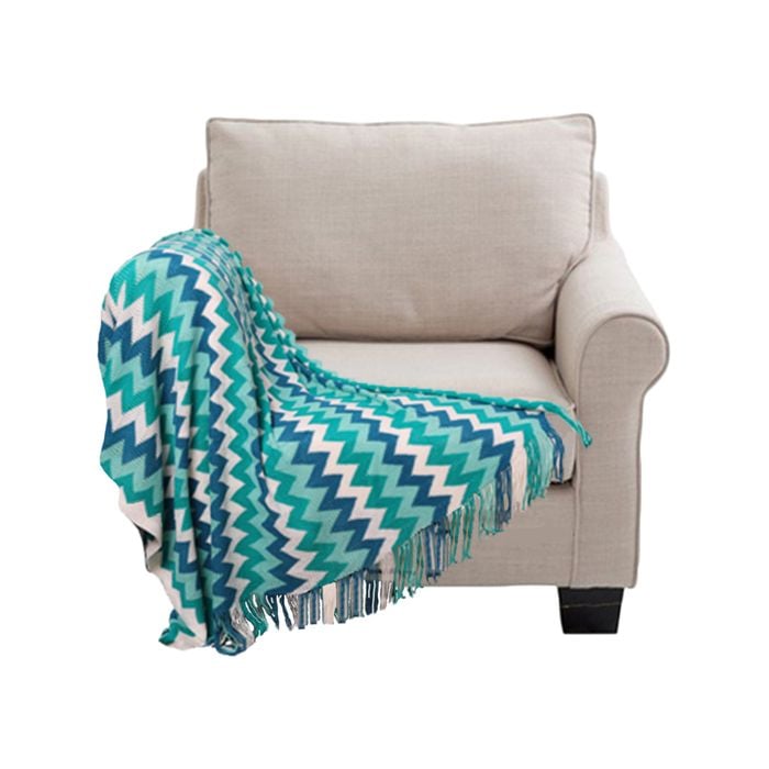 SOGA Blue Zigzag Striped Knitted Throw Blanket 130x170cm