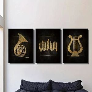 3pcs Golden Musical Instrument Print 100% Australian Made 3 x 40x60cm (Metal Print)