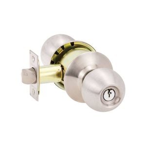 Lockwood Satin Stainless Steel Symmetry Imperial Entrance Knobset