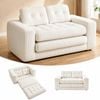 Advwin Folding Sofa Bed 2 in 1 Convertible Floor Loveseat Sofa Fold Out Corduroy Sleeper Couch w/ 2 Pillows Beige