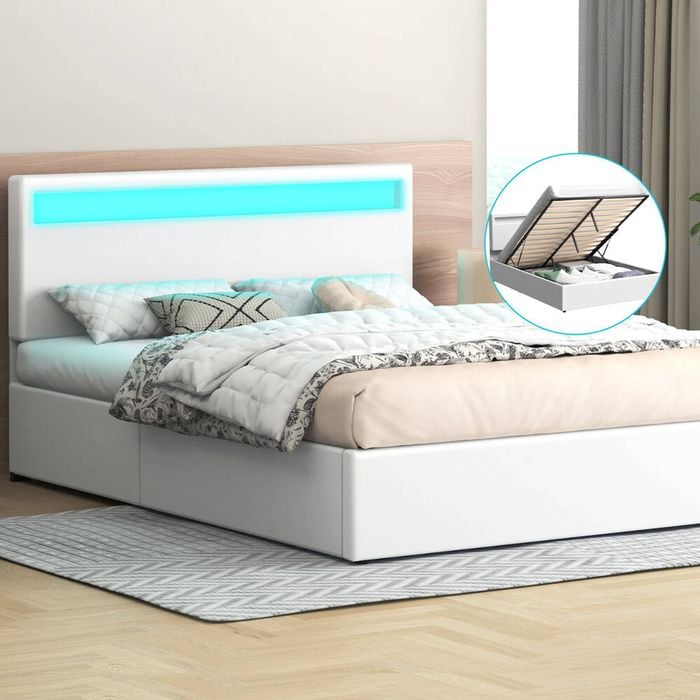 ALFORDSON Bed Frame RGB LED Gas Lift Double