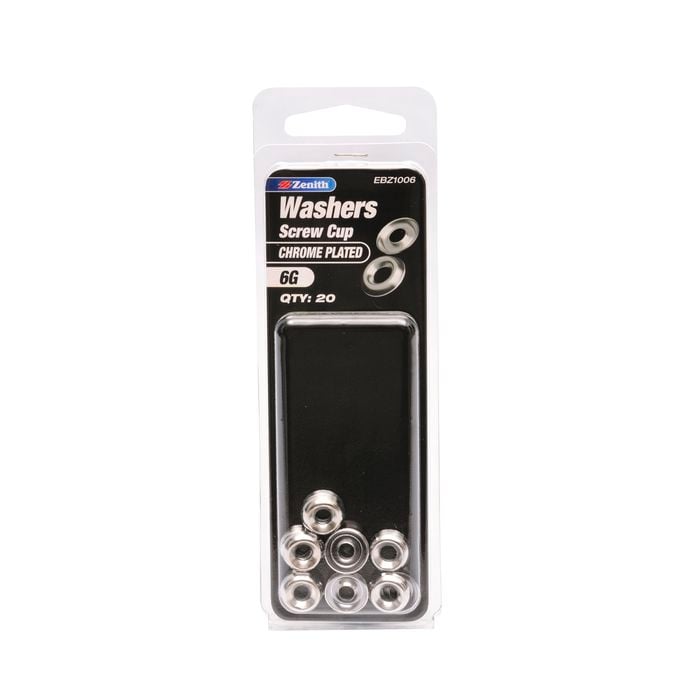 Zenith Screw Cup Washer  6G Chrome Plated 20pk