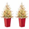 Costway 2x Snow Flocked Entrance Christmas Tree Pre-lit Holiday Decoration Red Berries