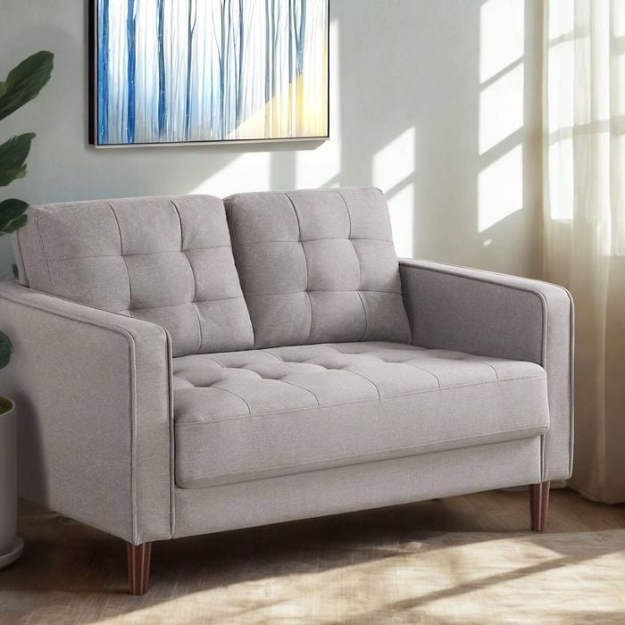 Zinus 2 Seater Sofa Mid-century Fabric - Stone Grey
