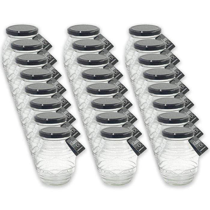24PK Glass & Co Cleo Ribbed Small Round Screw Lid Jar 350ml Clear Assorted