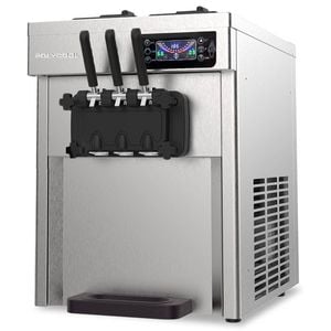 POLYCOOL Benchtop Soft Serve Ice Cream Machine, 3 Flavours, 2+Twist, Frozen Yoghurt, Acai Maker, Twin Cylinder, 15A Plug