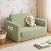 HOMFURN 2-in-1 Kids Flip-Open Sofa Bed, Corduroy Fabric with Side Pocket, Light Green, No Assembly Needed