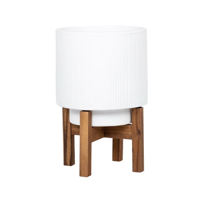 390 x 250mm Linear White Round Ceramic Pot with Legs