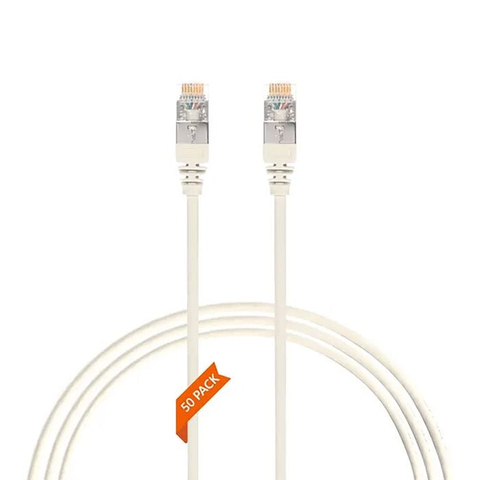 4Cabling 0.25m White CAT6A RJ45 S/FTP THIN LSZH 30 AWG Network Cable - 50 Pack