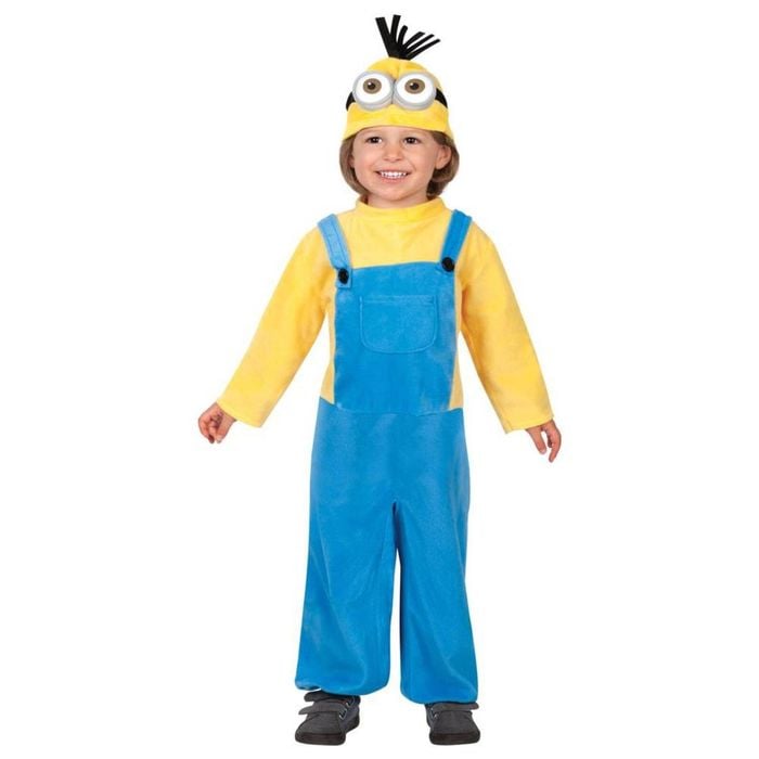 Kevin Minion Fleece Jumpsuit Halloween Costume with Headpiece and 3D Goggles – Yellow and Blue Colour, TODDLER