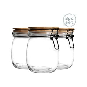 Argon Tableware 3 Piece Storage Jar with Wooden Lid Set - Round - 750ml