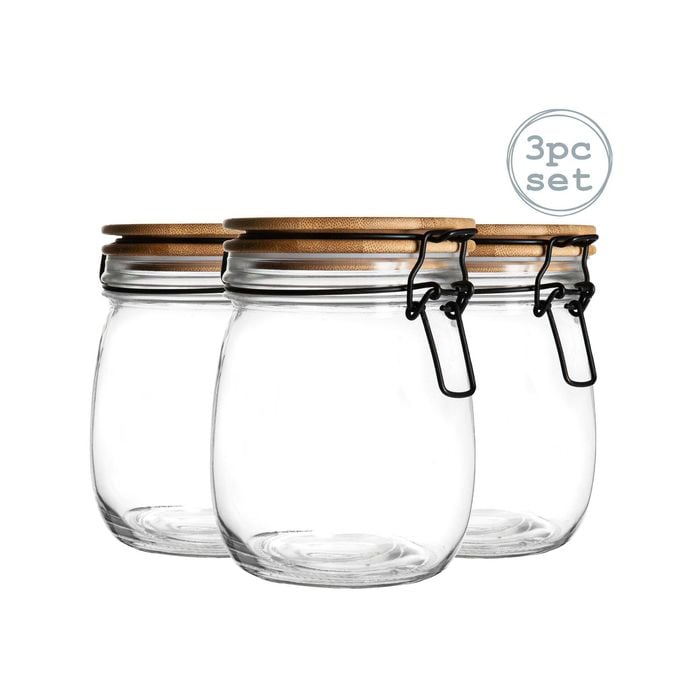 Argon Tableware 3 Piece Storage Jar with Wooden Lid Set - Round - 750ml