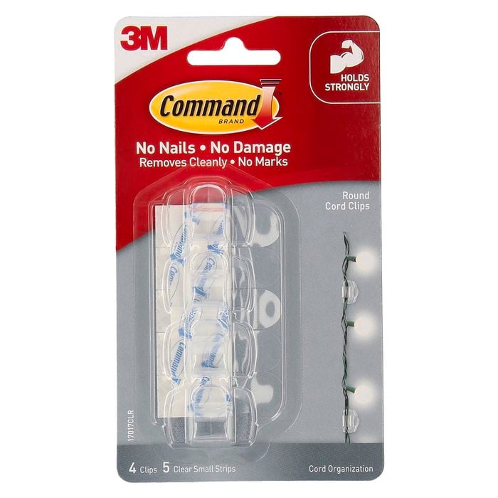 Command™ Clear Adhesive Round Cord Clips - 4 Pack