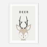 Galrie Charming Minimalist Deer Illustration-Whimsical Animal Art Print for Home Decor, White Frame, A0 84 x 119cm (33 x 47inch)