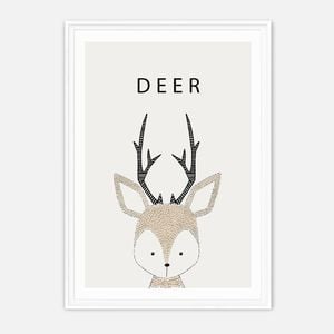 Galrie Charming Minimalist Deer Illustration-Whimsical Animal Art Print for Home Decor, White Frame, A0 84 x 119cm (33 x 47inch)