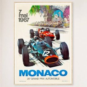 Galrie 1967 Monaco Grand Prix Vintage Racing Poster 25th Anniversary Collector's Art, Wood Frame, A0 84 x 119cm (33 x 47inch)