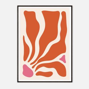 Galrie Vibrant Abstract Orange and Pink Minimalist Art Print for Modern Decor, Black Frame, 50 x 70cm (20 x 28inch)