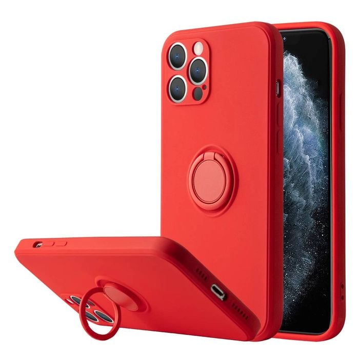 Ring Stand Case Shockproof Magnet Silicone Cover - For Apple iPhone 14 Pro Max (Red)