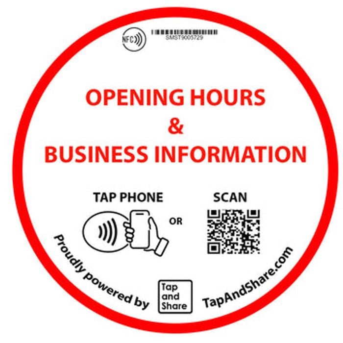 Tap and Share Contactless Sharing Smart NFC 'Opening Hours & Business Information' Epoxy Sticker + QR code