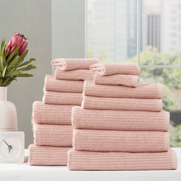 14pc Renee Taylor Cobblestone 650gsm Cotton Ribbed Towel Blush
