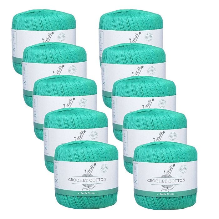 10pk Malli Super Strength 100% Cotton Crochet Knitting Yarn 3ply Bottle Green