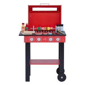Teamson Kids Little Helper Backyard Pretend Propane BBQ Grill Playset with Accessories, Red