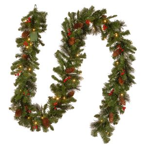 Catzon 9Ft Christmas Garland Pre-Lit Artificial Pine Branches