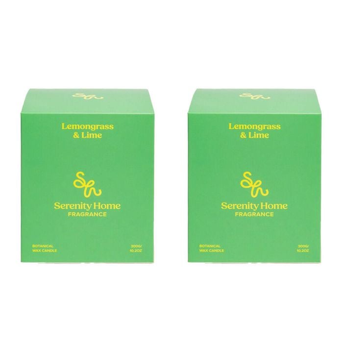 2PK Serenity Lemongrass and Lime Scent Home Fragrance Candle Jar 300g