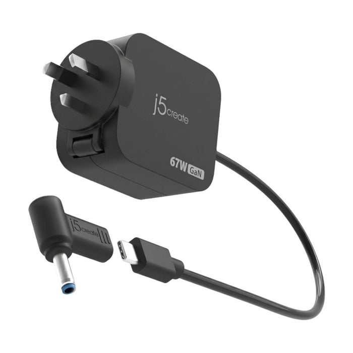 J5create Gan Pd Usb-c Mini 67w Fast Charger W/ 4.5mm Detachable Dc Converter