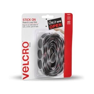 VELCRO® Brand 22mm Black Stick On Hook And Loop Dots - 40 Pack